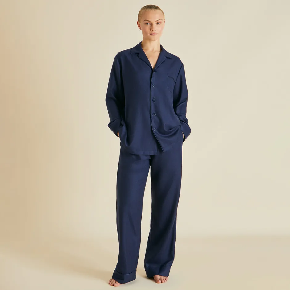 Fashion Olivia von Halle Vanderbilt Osaka Pajamasin Cashmere Navy