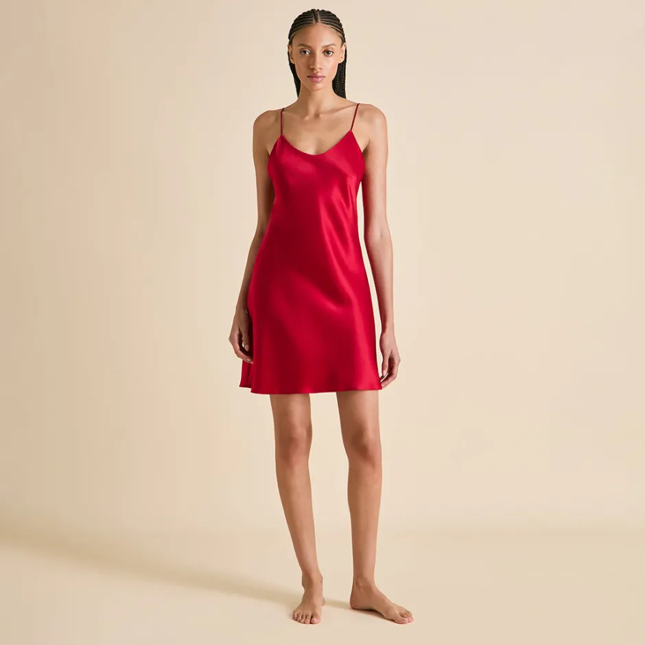 Store Olivia von Halle Venus Ruby Slip Dressin Silk Satin Red