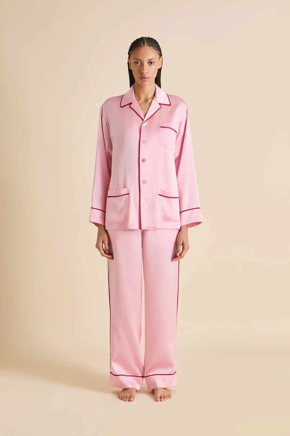 Store Olivia von Halle Yves Blush Pajamasin Silk Satin Pink