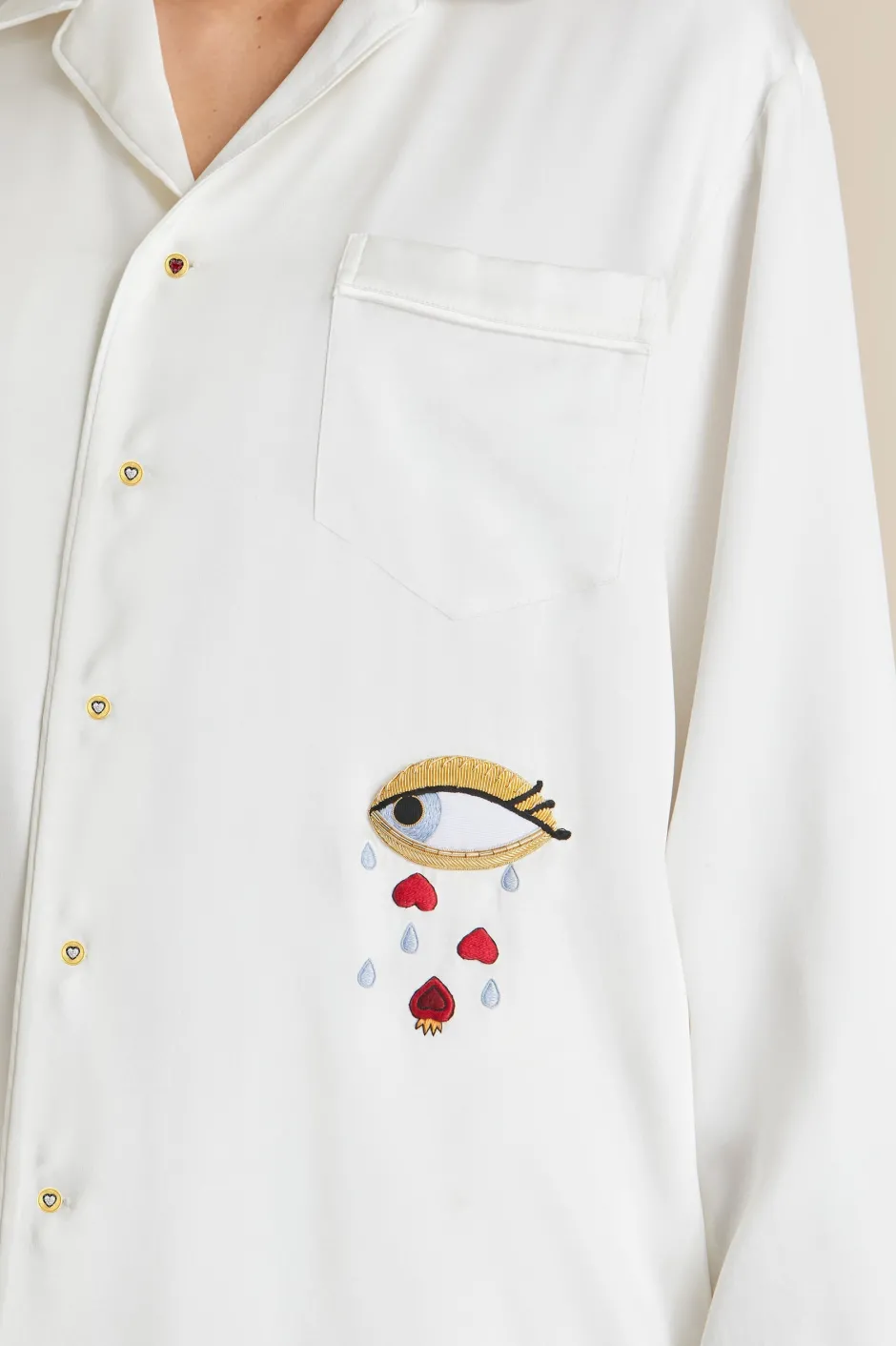 Sale Olivia von Halle Yves Desire pajamasin Silk with Ruby and Diamond Buttons by Jessica McCormack Ivory