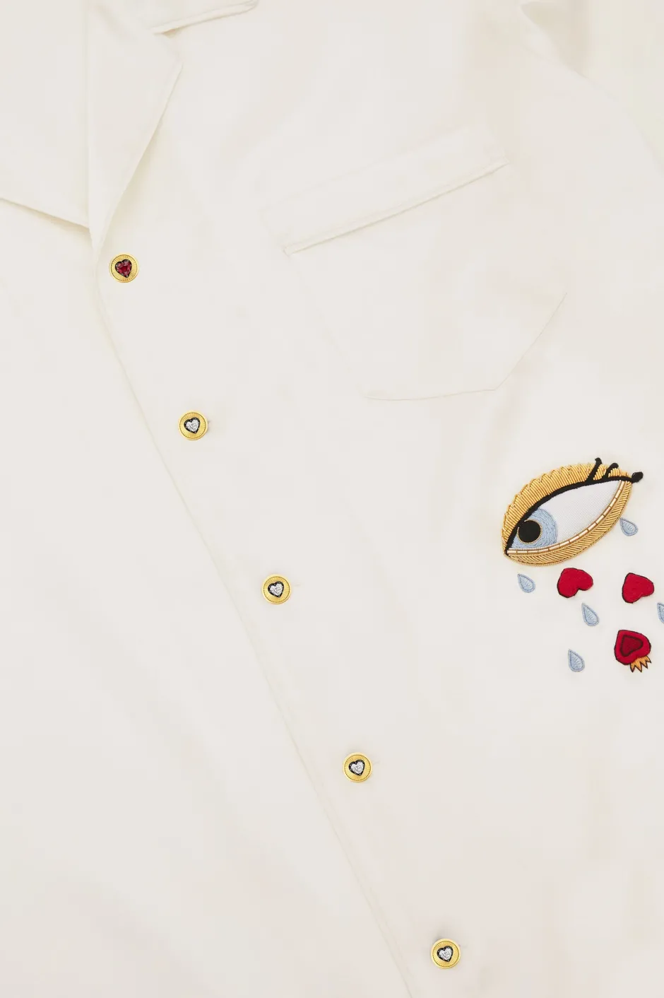 Sale Olivia von Halle Yves Desire pajamasin Silk with Ruby and Diamond Buttons by Jessica McCormack Ivory