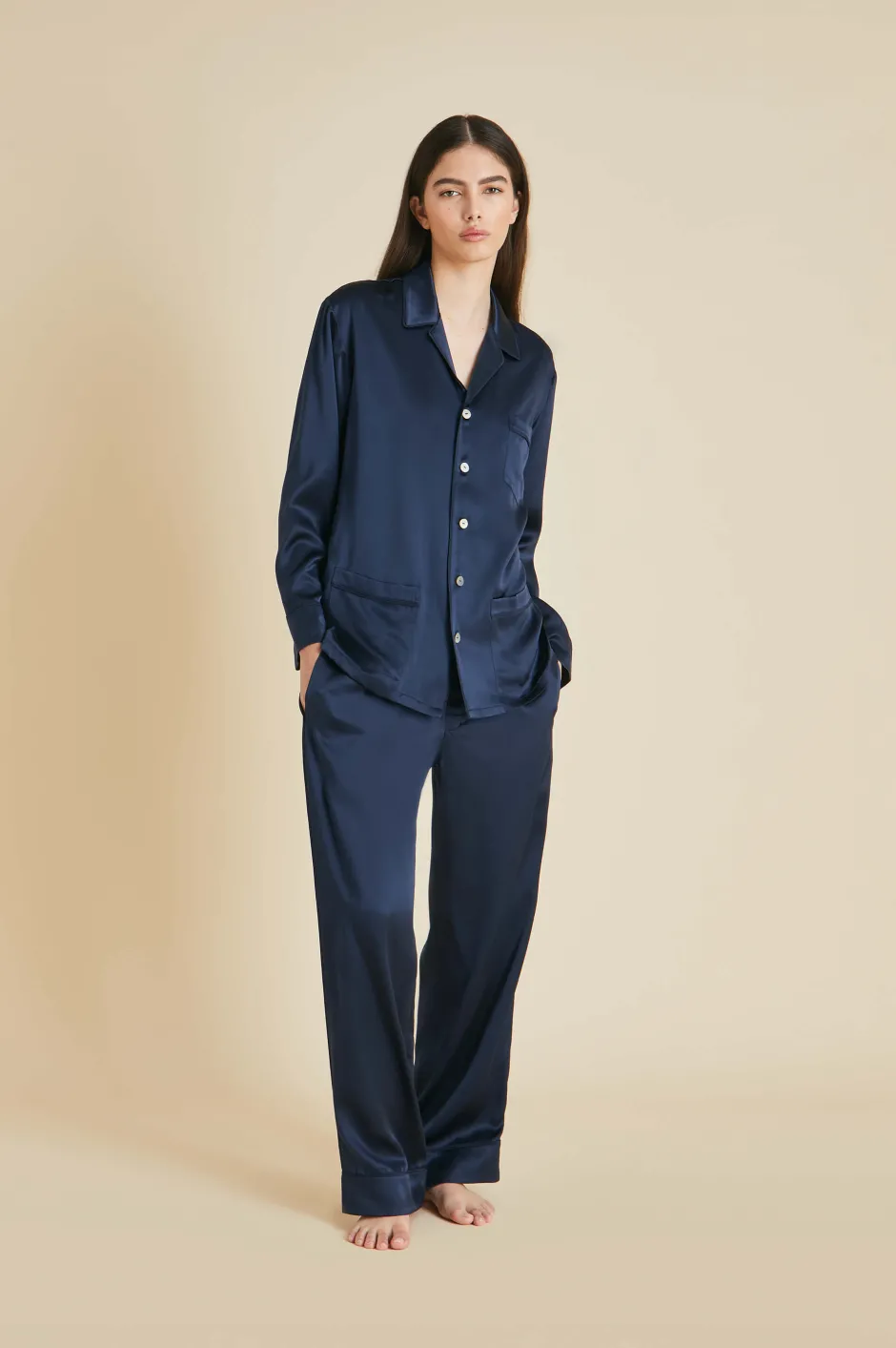 Outlet Olivia von Halle Yves Pajamasin Silk Satin Navy