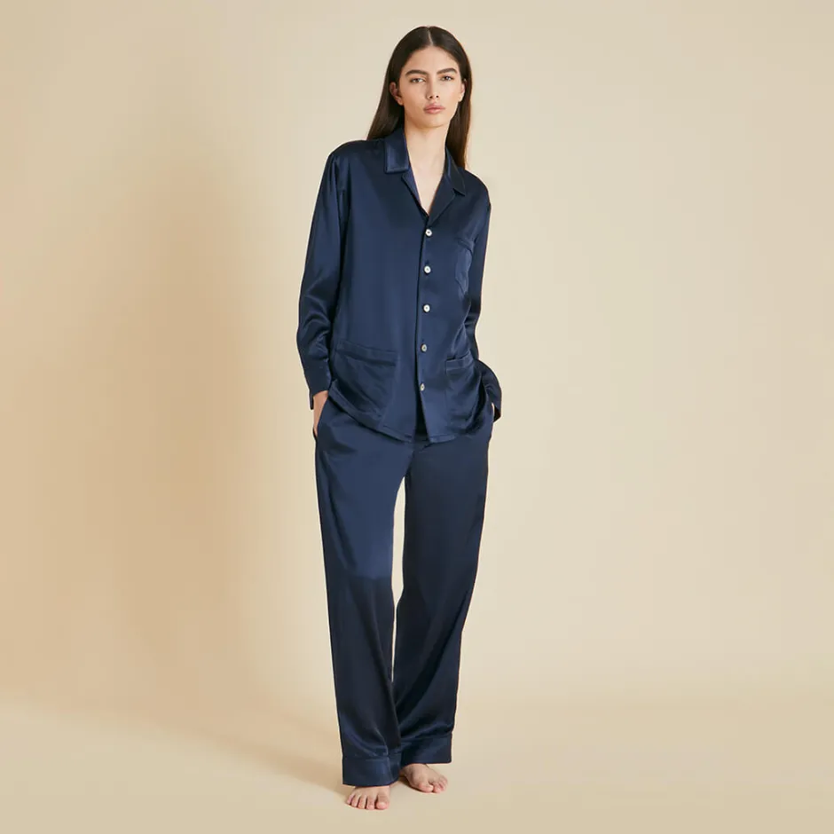 Outlet Olivia von Halle Yves Pajamasin Silk Satin Navy