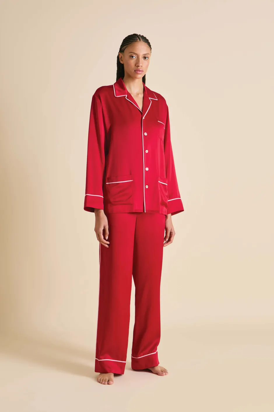 Outlet Olivia von Halle Yves Ruby Pajamasin Silk Satin Red