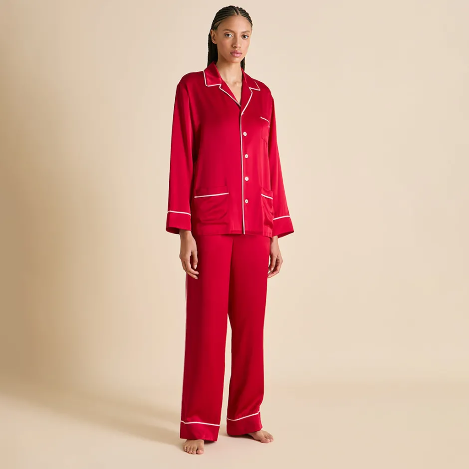 Outlet Olivia von Halle Yves Ruby Pajamasin Silk Satin Red