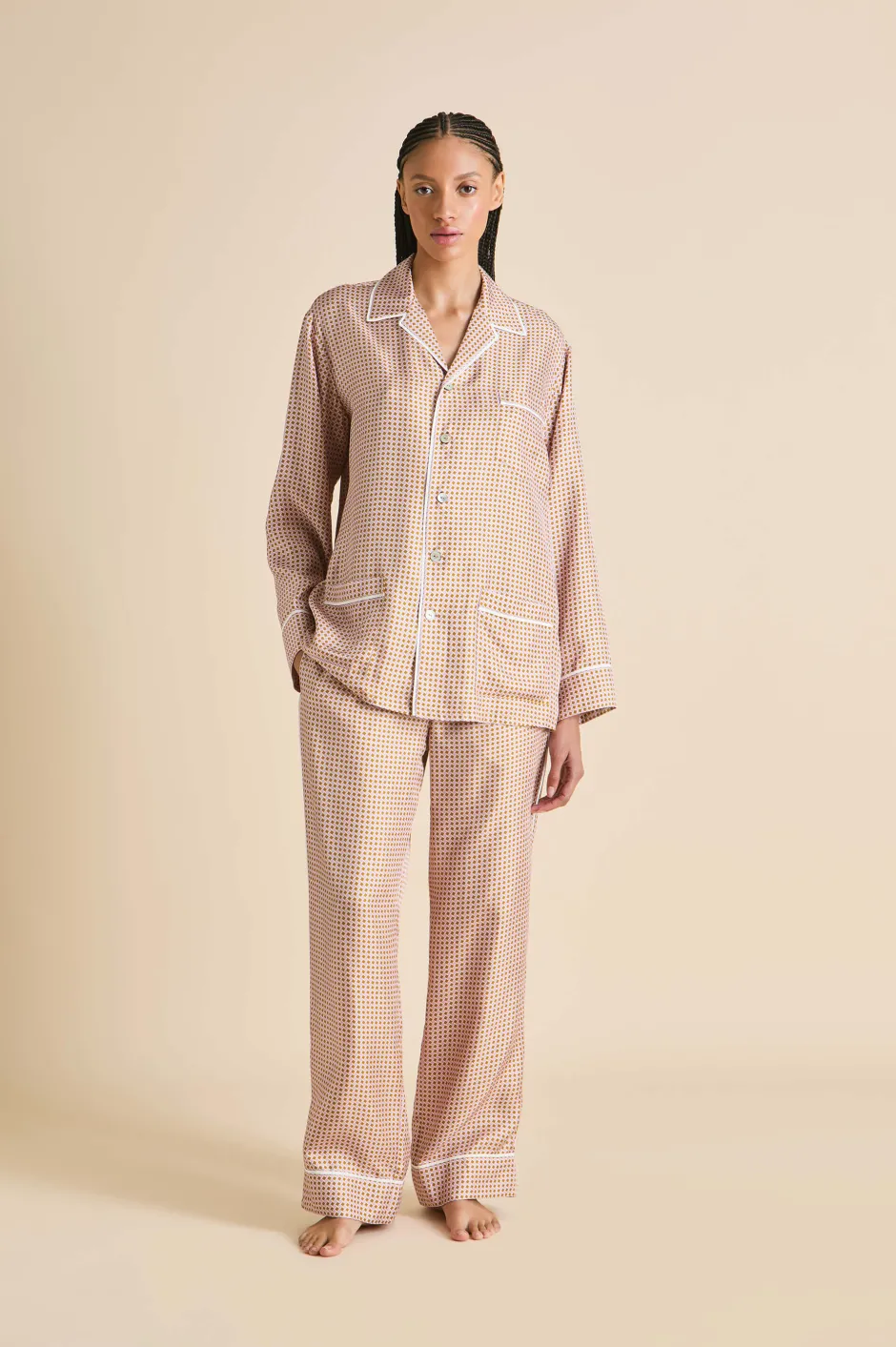 Online Olivia von Halle Yves Sarazzin Geometric Pajamasin Silk Twill Pink