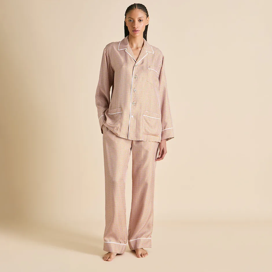 Online Olivia von Halle Yves Sarazzin Geometric Pajamasin Silk Twill Pink