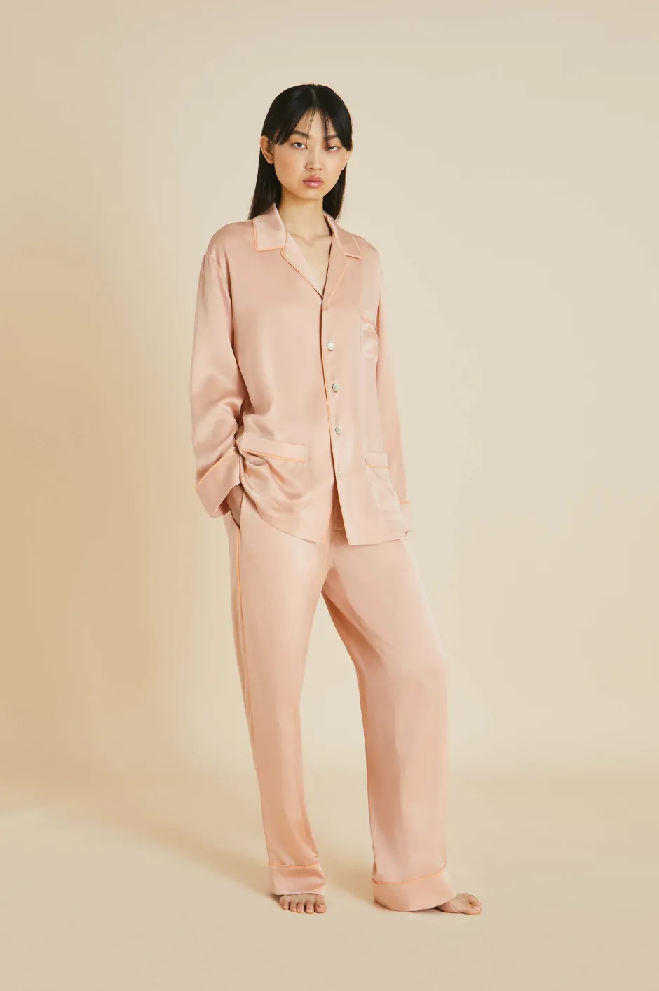 Best Sale Olivia von Halle Yves Shell Pajamasin Sandwashed Silk Pink