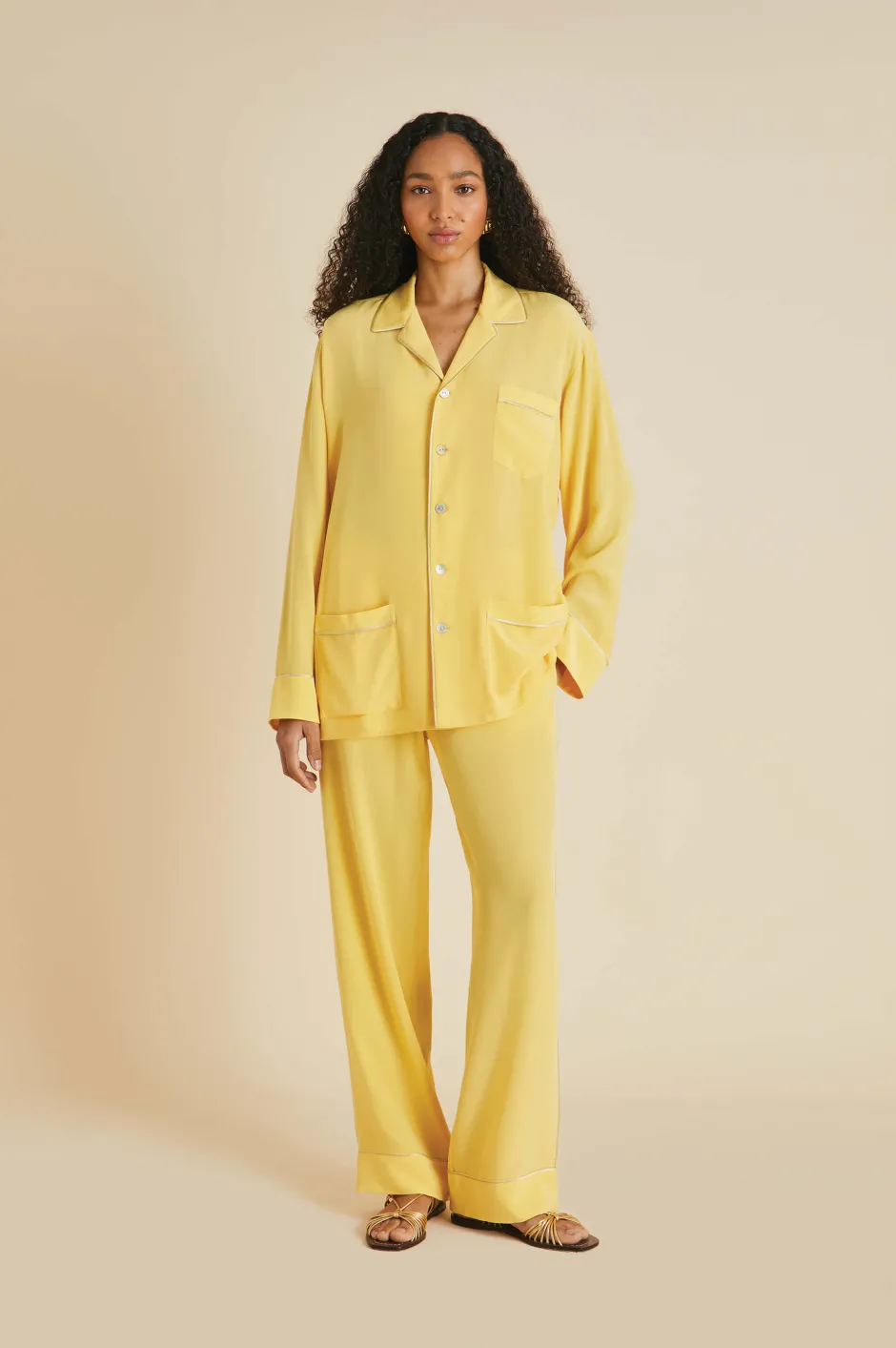 Discount Olivia von Halle Yves Pajamasin Silk Crêpe de Chine Yellow