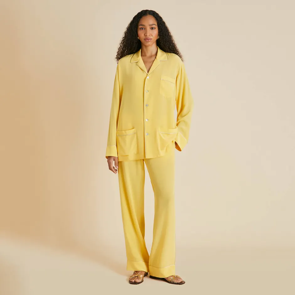 Discount Olivia von Halle Yves Pajamasin Silk Crêpe de Chine Yellow